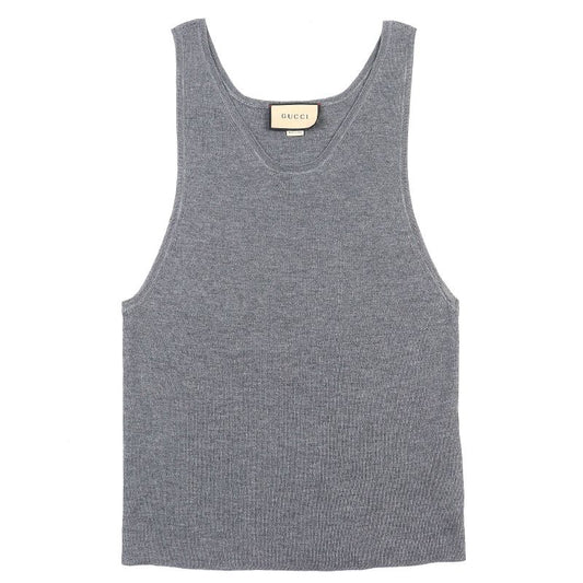 Gucci 23AW 758109 Wool Silk Ribbed Knit Tank Top Sleeveless Top Gray S Made In
