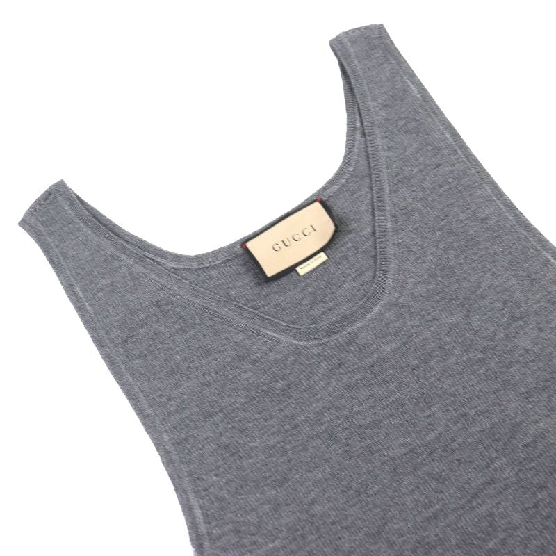 Gucci 23AW 758109 Wool Silk Ribbed Knit Tank Top Sleeveless Top Gray S Made In