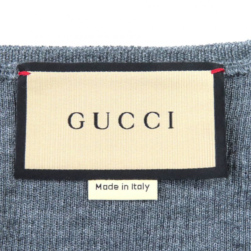 Gucci 23AW 758109 Wool Silk Ribbed Knit Tank Top Sleeveless Top Gray S Made In