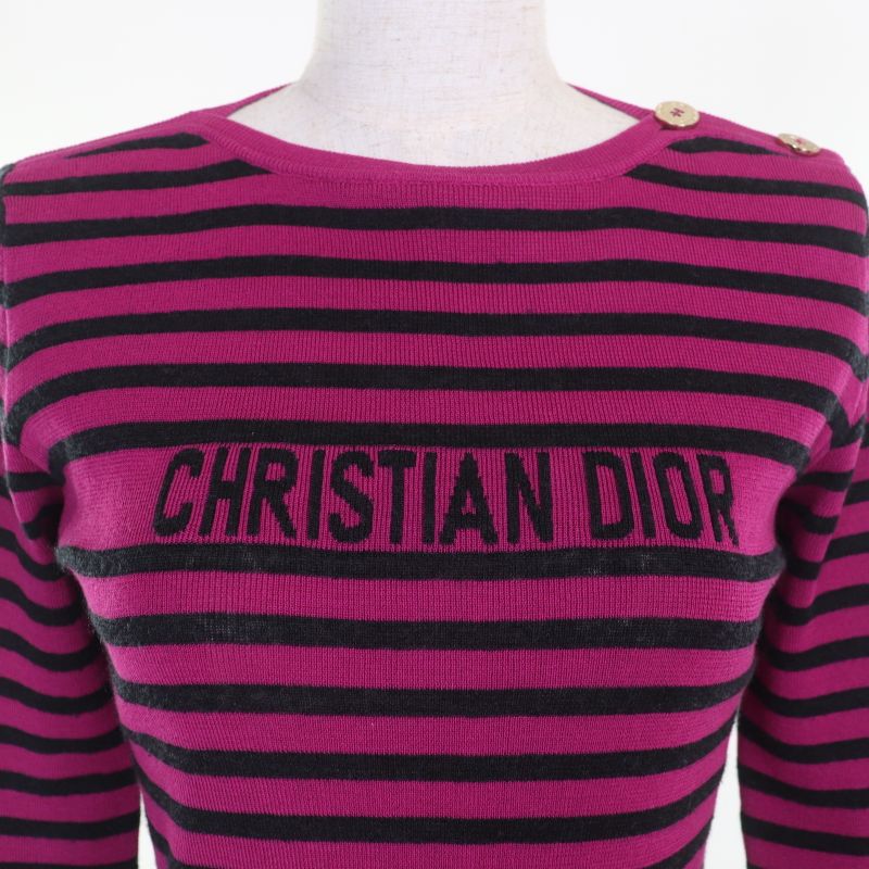 Christian DIOR 23AW 344597am729 Cashmere Silk Blend Signature Logo Striped Long