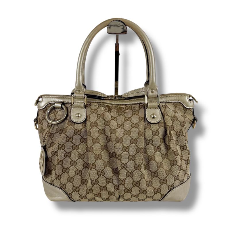 Gucci Sookie 2WAY Shoulder Bag Handbag GG Canvas Gold With Brown Charm