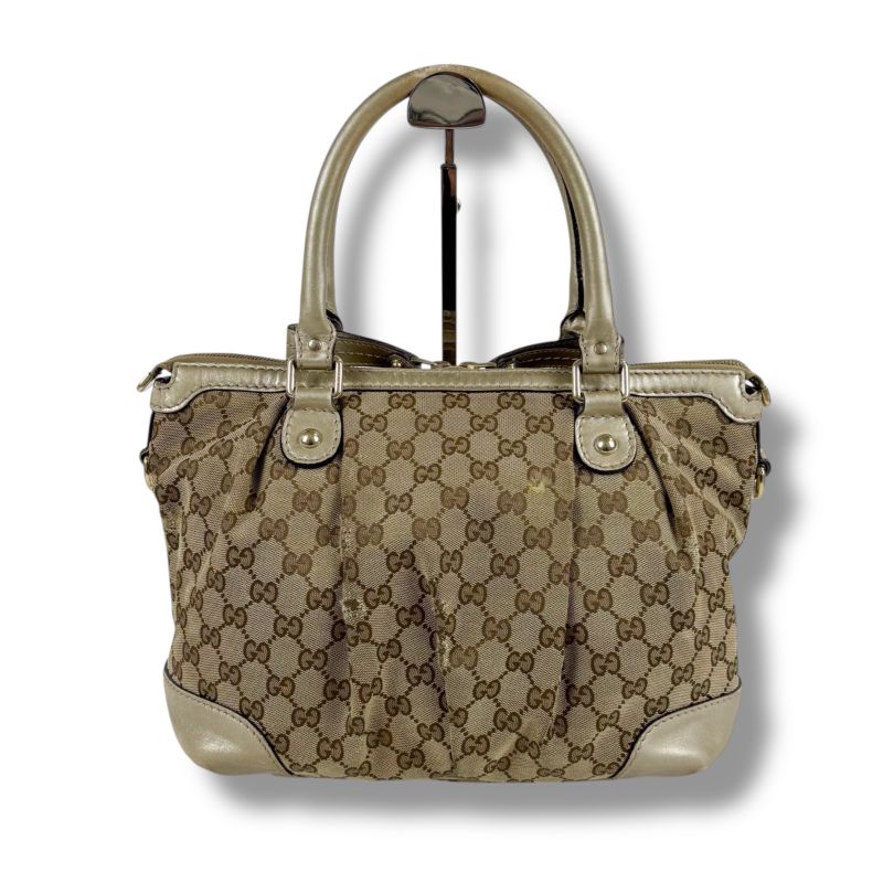 Gucci Sookie 2WAY Shoulder Bag Handbag GG Canvas Gold With Brown Charm