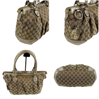 Gucci Sookie 2WAY Shoulder Bag Handbag GG Canvas Gold With Brown Charm