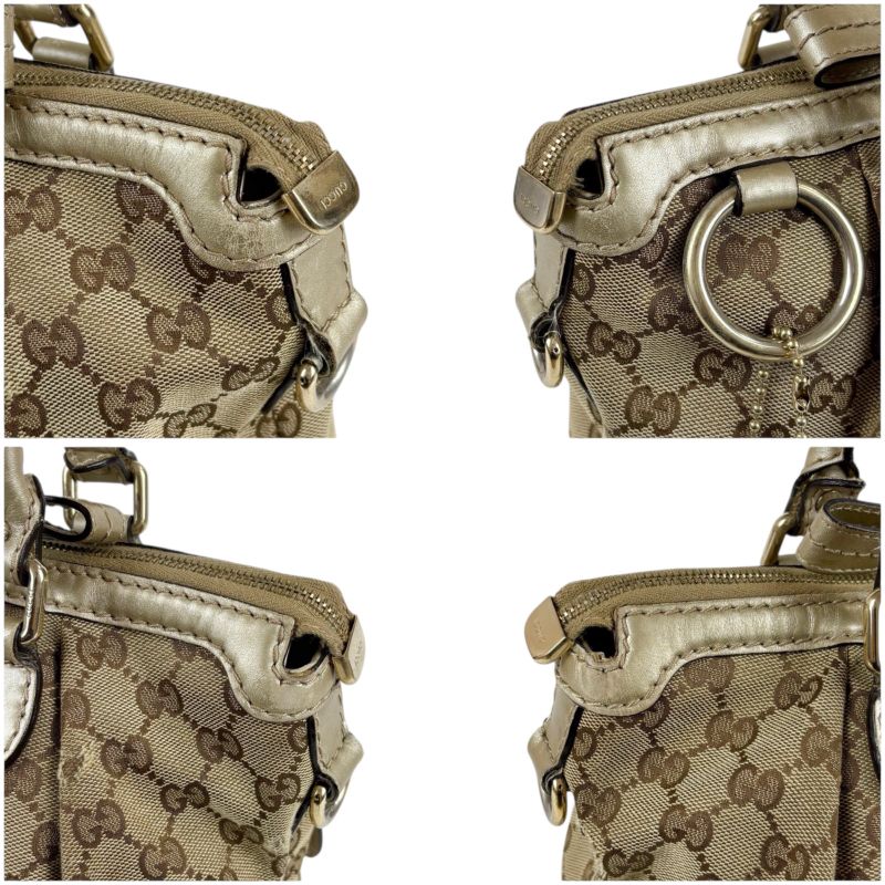 Gucci Sookie 2WAY Shoulder Bag Handbag GG Canvas Gold With Brown Charm