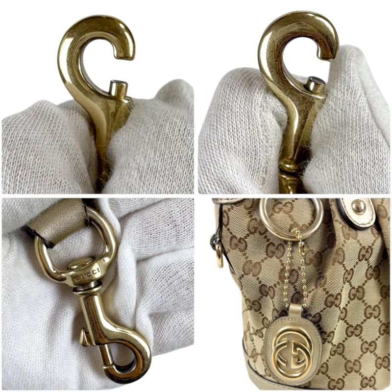 Gucci Sookie 2WAY Shoulder Bag Handbag GG Canvas Gold With Brown Charm