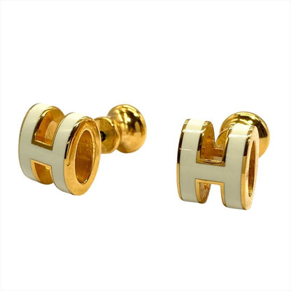 Hermes Mini Pop Ash Earrings Metal White Ladies