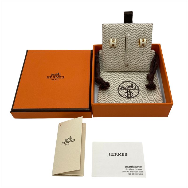Hermes Mini Pop Ash Earrings Metal White Ladies