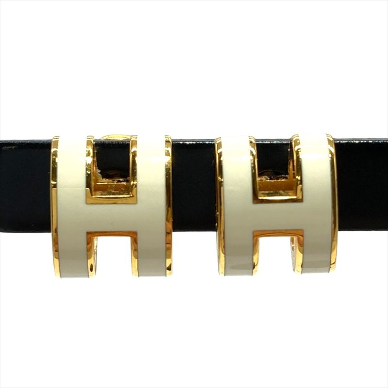 Hermes Mini Pop Ash Earrings Metal White Ladies