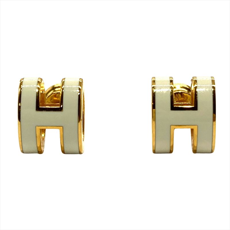 Hermes Mini Pop Ash Earrings Metal White Ladies