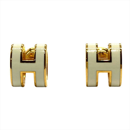 Hermes Mini Pop Ash Earrings Metal White Ladies
