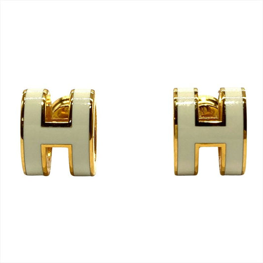 Hermes Mini Pop Ash Earrings Metal White Ladies