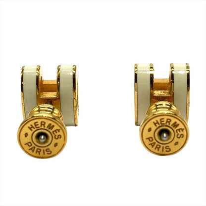 Hermes Mini Pop Ash Earrings Metal White Ladies