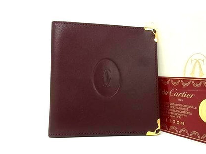 Cartier Must Line Leather Bifold Wallet Billfold Wallet Ladies Men