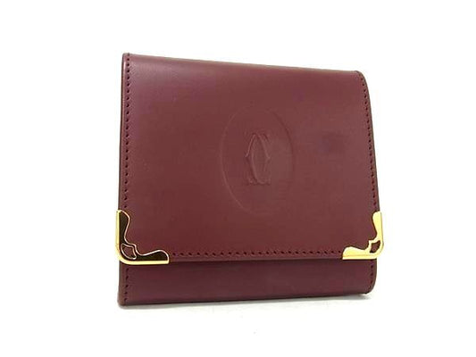 Cartier Must Line Leather Coin Case Coin Purse Wallet Men's Ladies Bordeaux