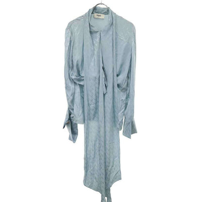 Fendi 22ss Logo Jacquard Silk Bow Tie Blouse Fs7853 Ajdo Sac Blue 40