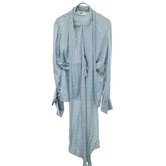 Fendi 22ss Logo Jacquard Silk Bow Tie Blouse Fs7853 Ajdo Sac Blue 40