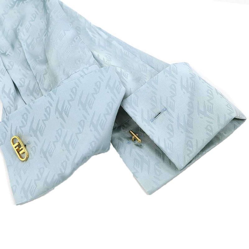 Fendi 22ss Logo Jacquard Silk Bow Tie Blouse Fs7853 Ajdo Sac Blue 40