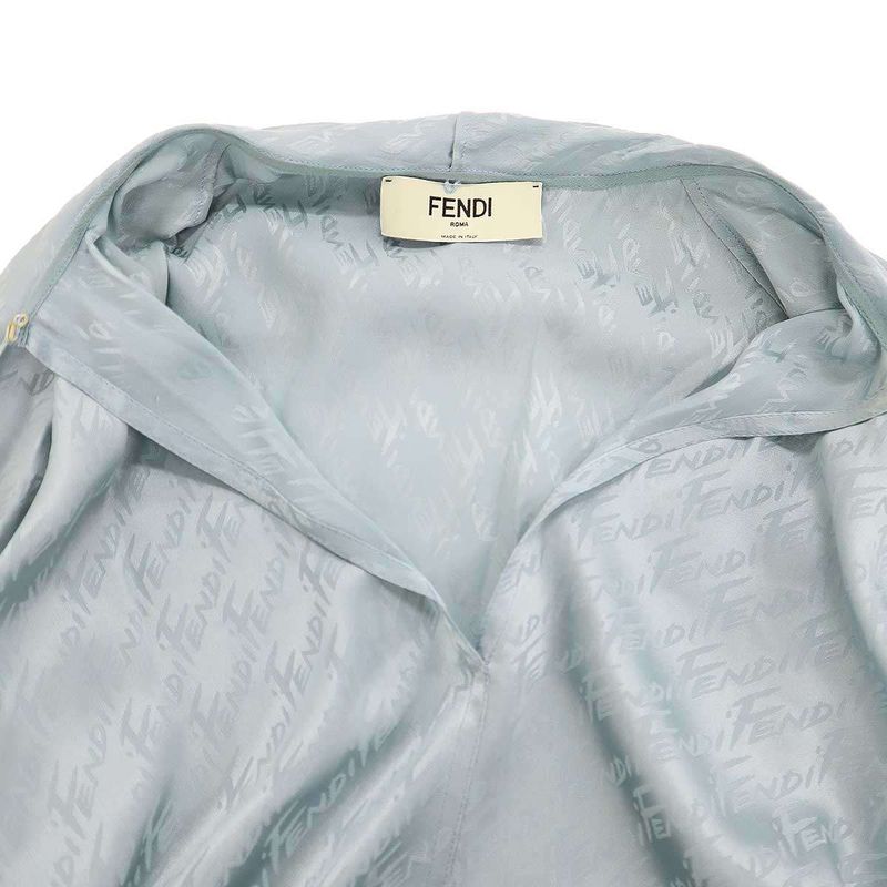 Fendi 22ss Logo Jacquard Silk Bow Tie Blouse Fs7853 Ajdo Sac Blue 40