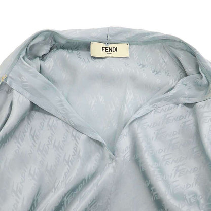 Fendi 22ss Logo Jacquard Silk Bow Tie Blouse Fs7853 Ajdo Sac Blue 40