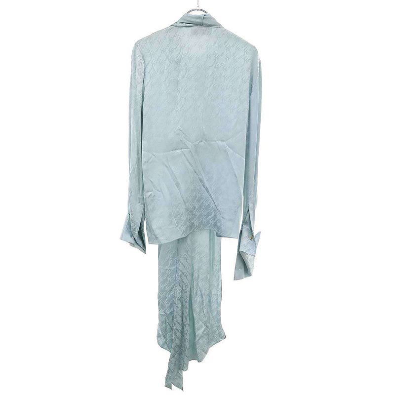 Fendi 22ss Logo Jacquard Silk Bow Tie Blouse Fs7853 Ajdo Sac Blue 40