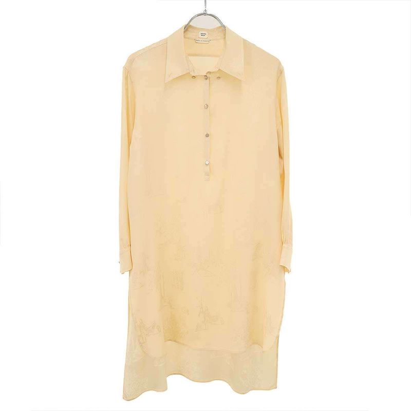 Hermes Silk Long Pullover Shirt Beige 40