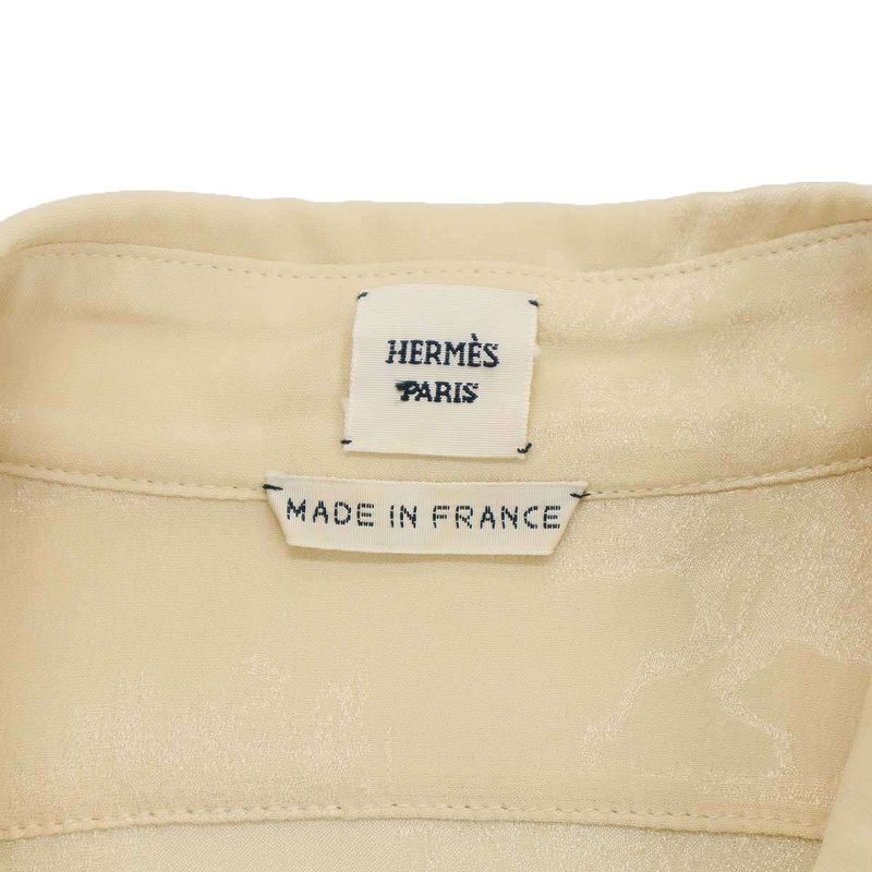 Hermes Silk Long Pullover Shirt Beige 40