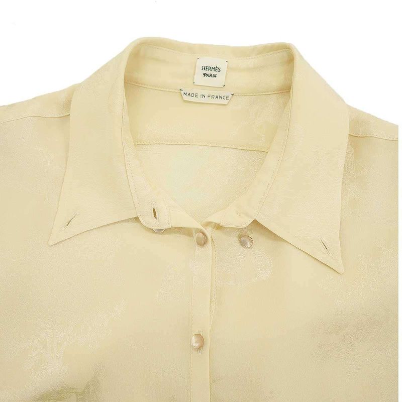 Hermes Silk Long Pullover Shirt Beige 40