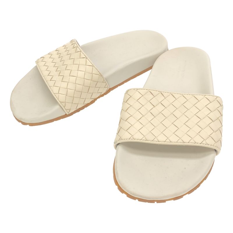 Bottega Veneta Intrecciato Slide Leather Sandals White 38
