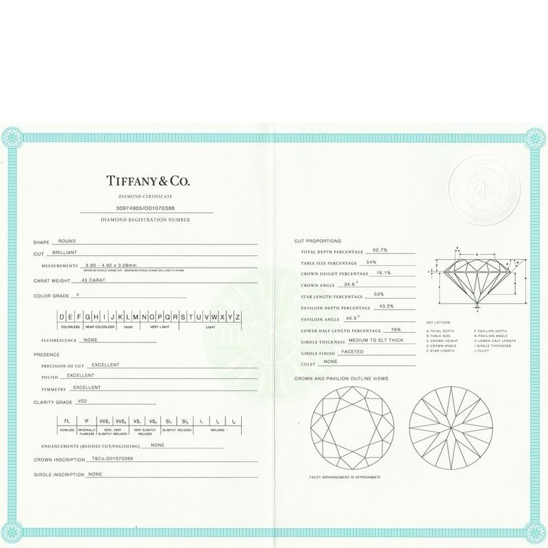 Tiffany & Co Solitaire 045ct Diamond Ring F-vs2-3ex Pt950