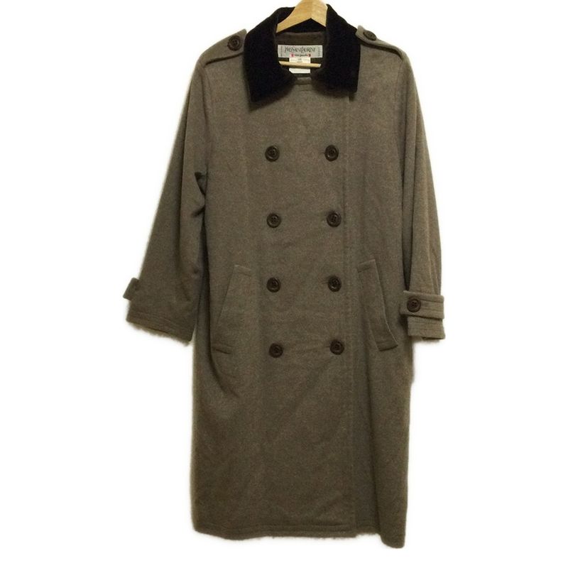 Yves Saint Laurent Rive Gauche Coat Size 38 M Women - Gray Beige And Dark Brown