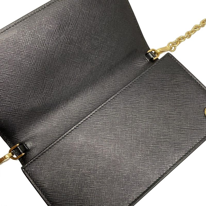 Prada Long Wallet - 1dh044 Black Chain Shoulder Robot Leather