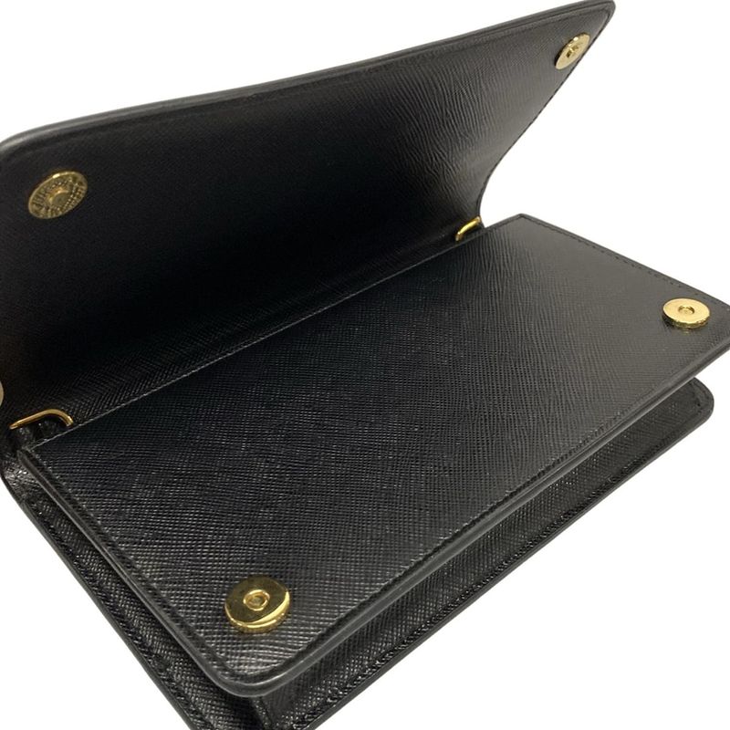Prada Long Wallet - 1dh044 Black Chain Shoulder Robot Leather