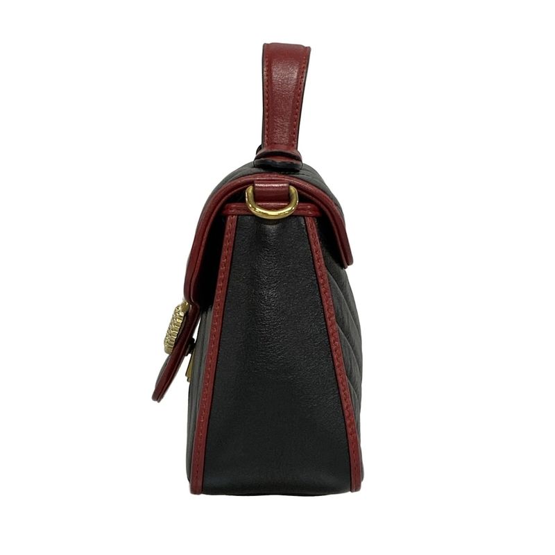 Gucci Handbag GG Marmont/mini Top Handle Bag 583571 Black And Red Leather