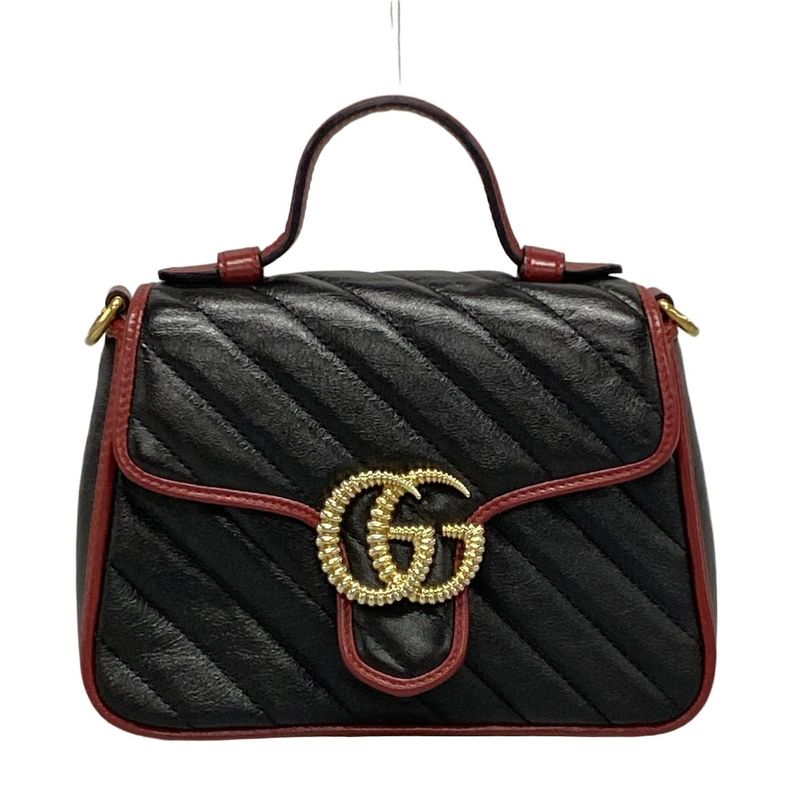 Gucci Handbag GG Marmont/mini Top Handle Bag 583571 Black And Red Leather
