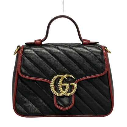 Gucci Handbag GG Marmont/mini Top Handle Bag 583571 Black And Red Leather