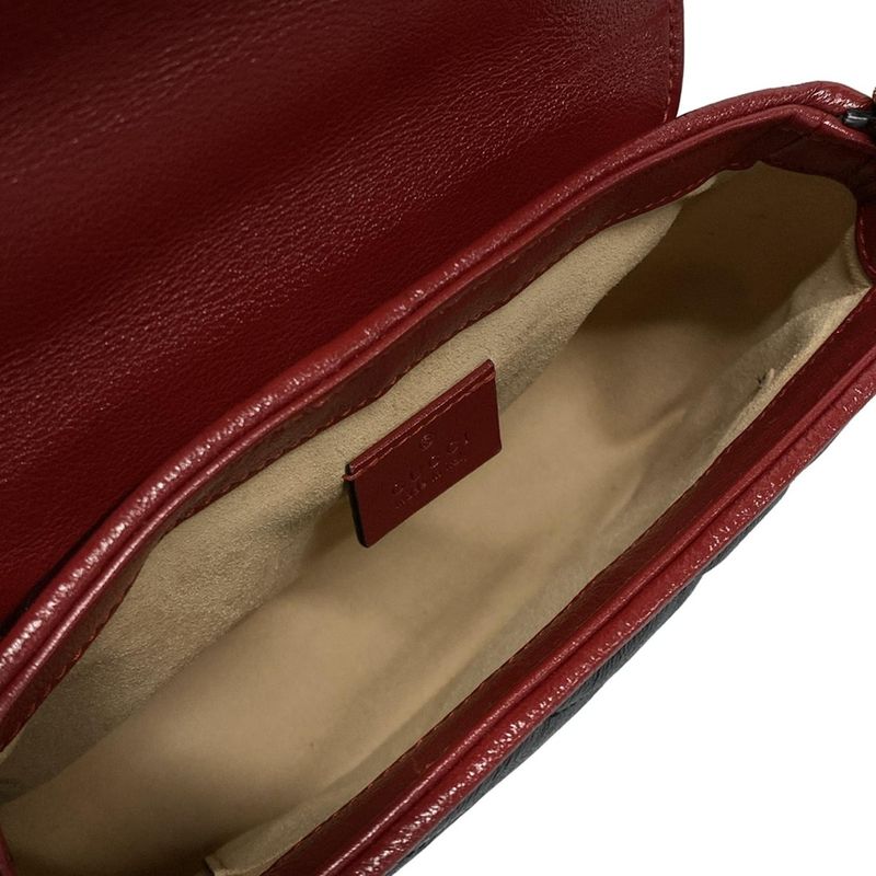 Gucci Handbag GG Marmont/mini Top Handle Bag 583571 Black And Red Leather