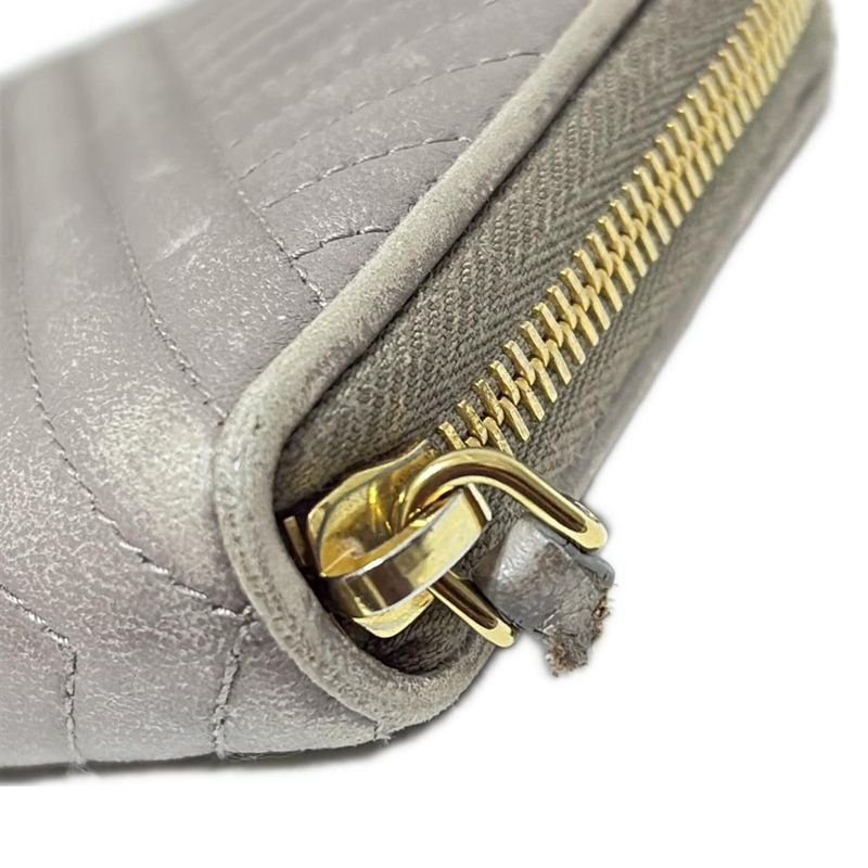 Prada Long Wallet - Gray Beige Quilted Round Zipper Leather