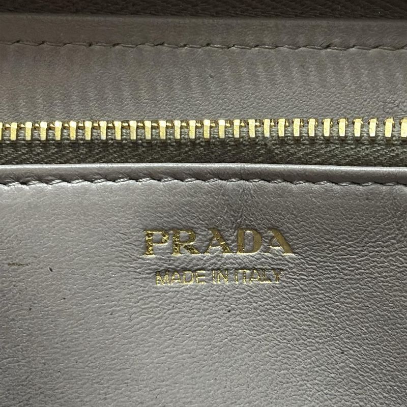 Prada Long Wallet - Gray Beige Quilted Round Zipper Leather