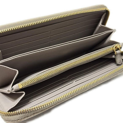 Prada Long Wallet - Gray Beige Quilted Round Zipper Leather