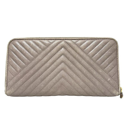Prada Long Wallet - Gray Beige Quilted Round Zipper Leather