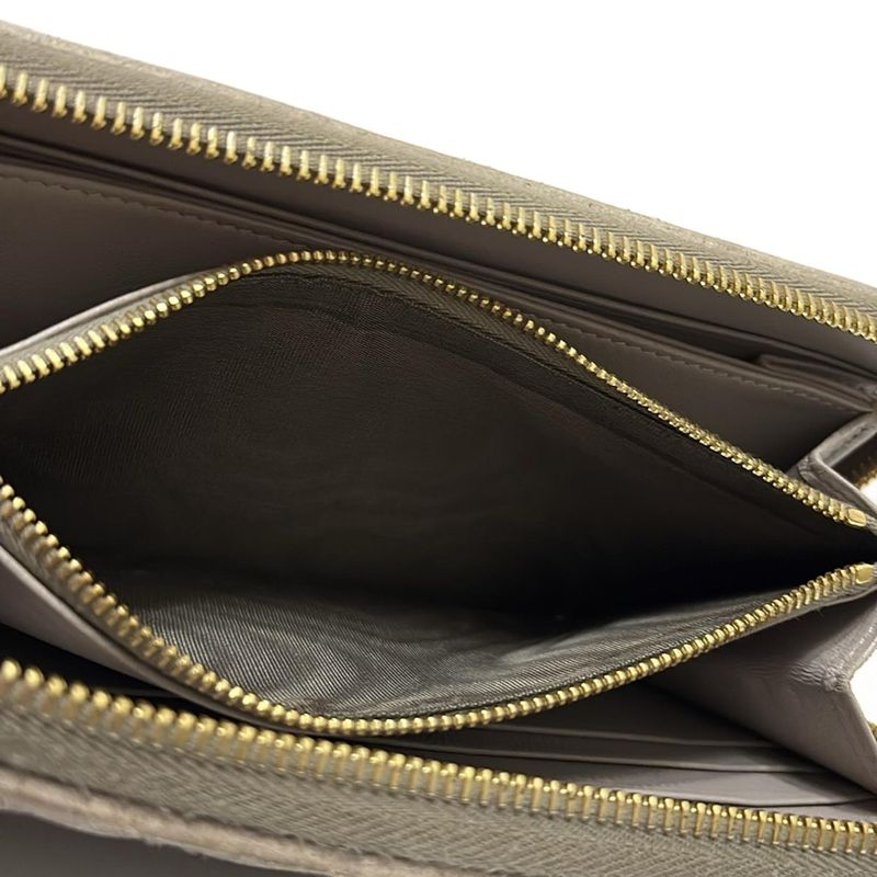 Prada Long Wallet - Gray Beige Quilted Round Zipper Leather