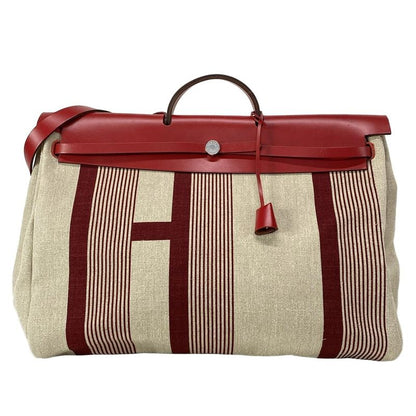 Hermes Handbag Herbag Zip Cabin Beige And Red Silver Hardware /H Vibration