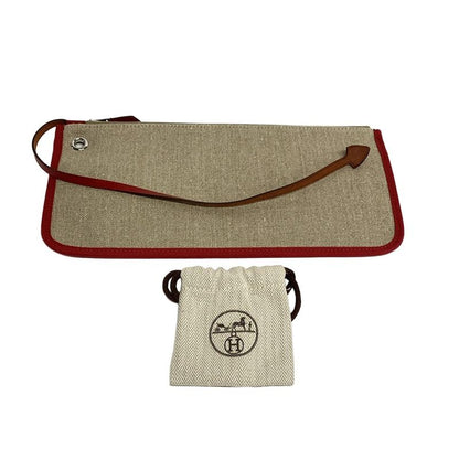 Hermes Handbag Herbag Zip Cabin Beige And Red Silver Hardware /H Vibration