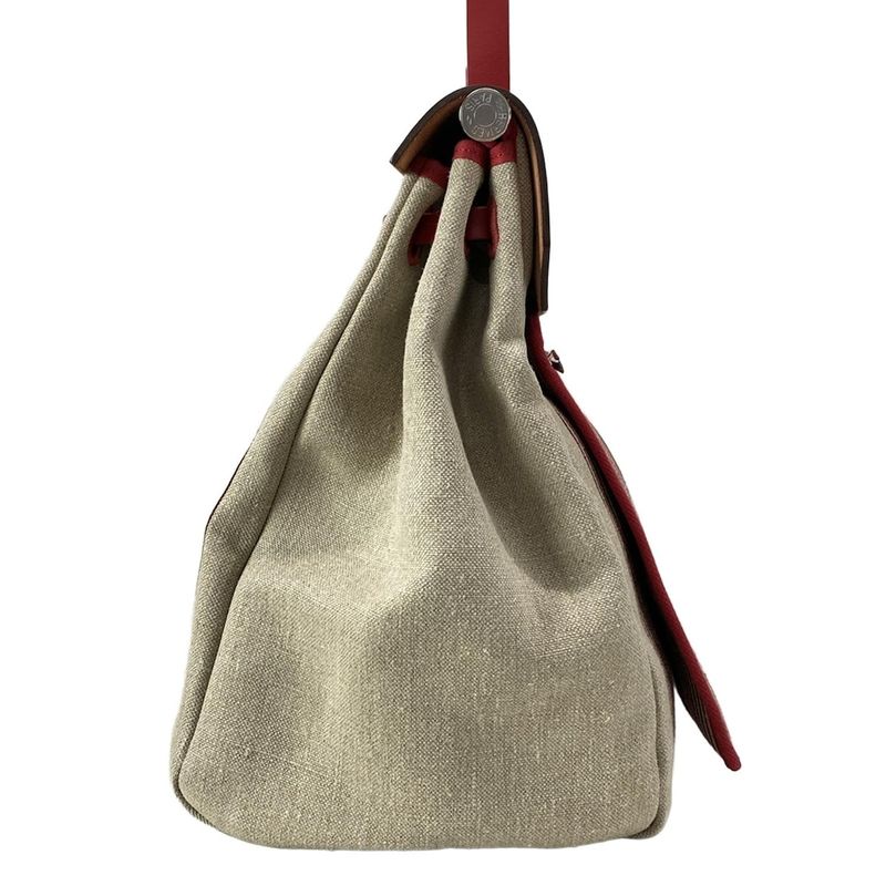 Hermes Handbag Herbag Zip Cabin Beige And Red Silver Hardware /H Vibration