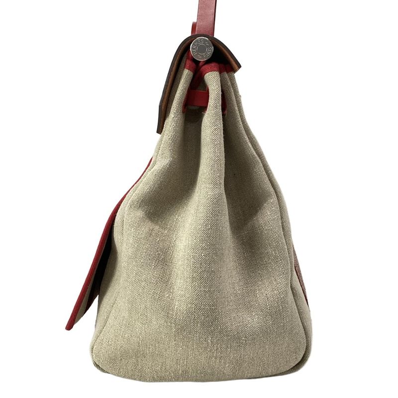 Hermes Handbag Herbag Zip Cabin Beige And Red Silver Hardware /H Vibration