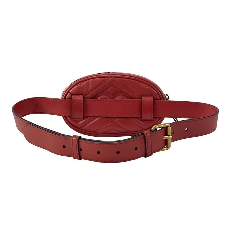Gucci GG Marmont Waist Pouch GG Marmont 476434 Red Heart Leather