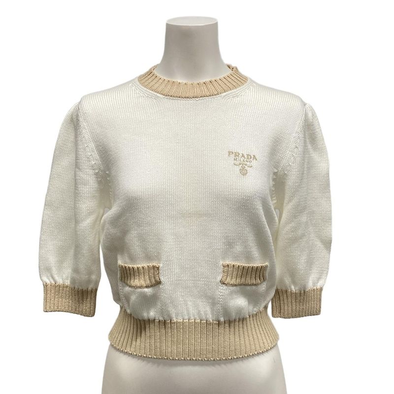 Prada Seventh Sleeve Sweater Size 36 S Women - P24i1r White And Beige 2023