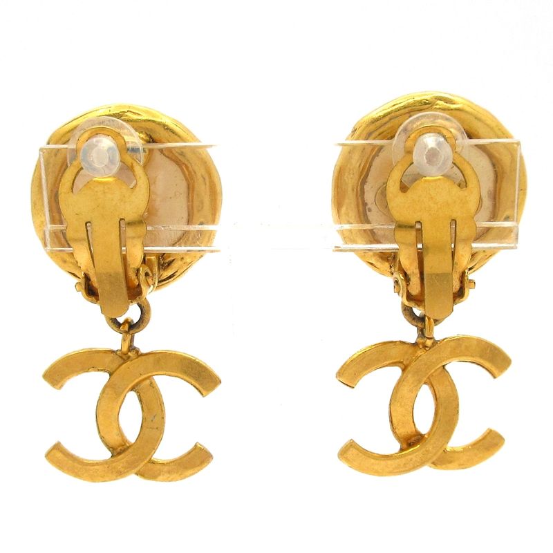 Chanel Earrings - Ivory And Gold Coco Mark
