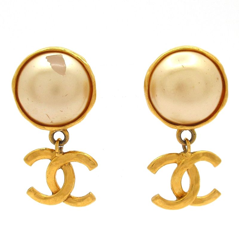 Chanel Earrings - Ivory And Gold Coco Mark