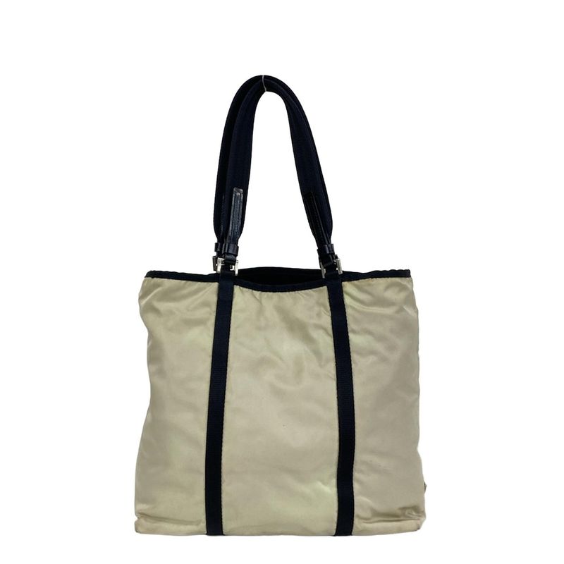 Prada Tote Bag - Ivory And Black Bicolor / Mini Tote / Logo / Triangle Logo